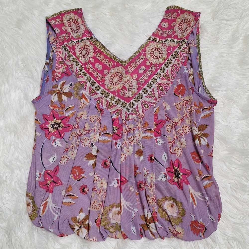 Free People Havana Blue Floral Print Sleeveless Surplice Top - Small - Picture 7 of 15